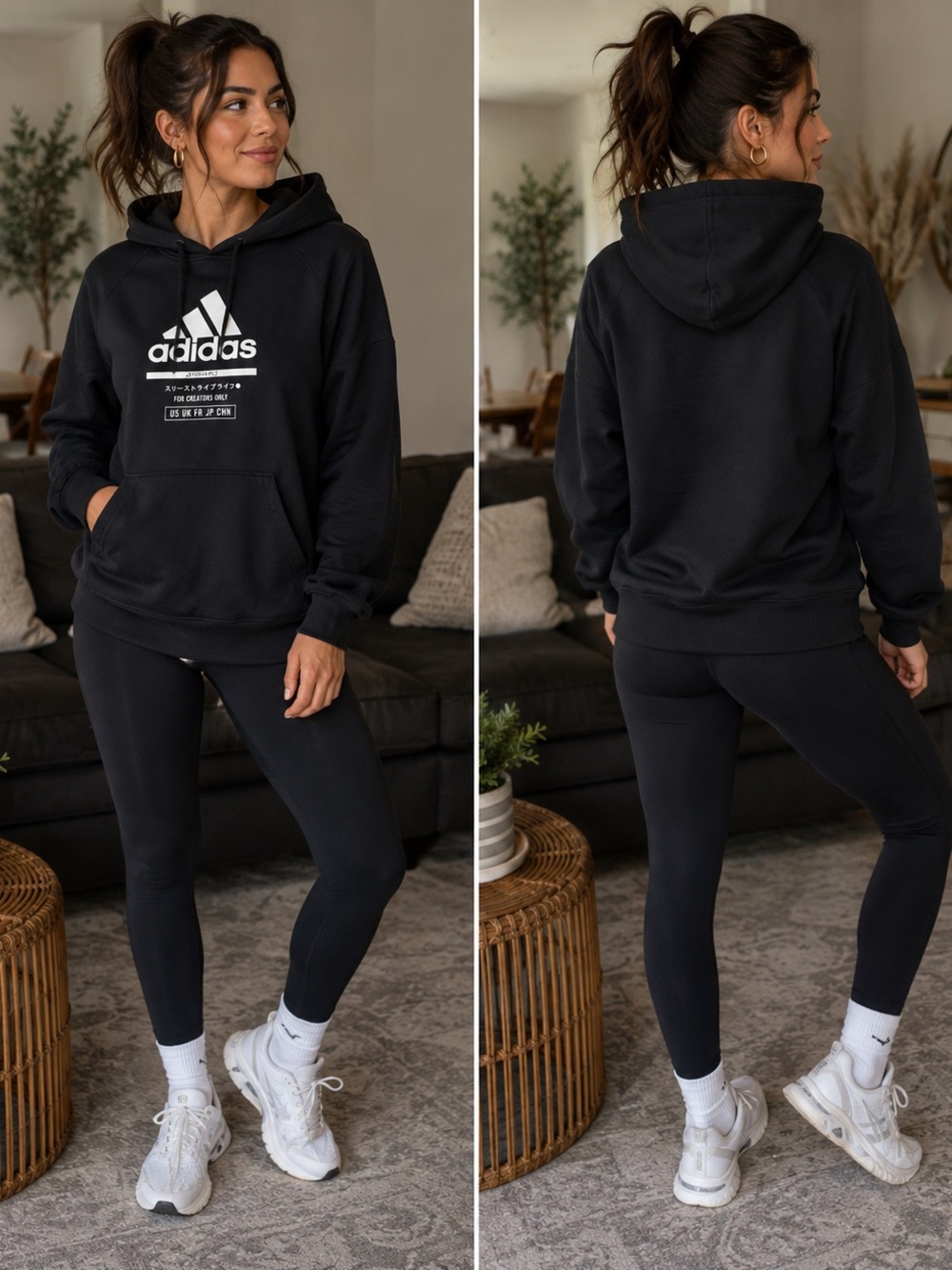 adidas Black Pullover Hoodie with White Logo